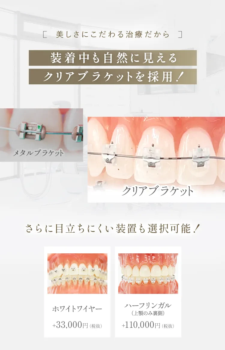 装着中も自然に見えるクリアブラケットを採用！