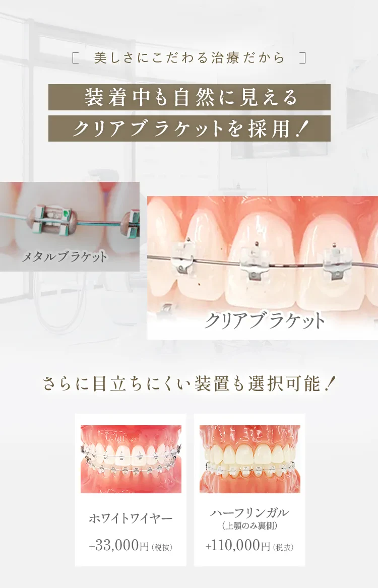 装着中も自然に見えるクリアブラケットを採用！